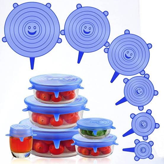 6Pcs Kitchen Reusable Silicone Seal Lid, Universal Silicone Stretch Lids for Food Preservation, Vacuum Food Storage, Bowl Cover and Cookware Cover for Kitchen and Home