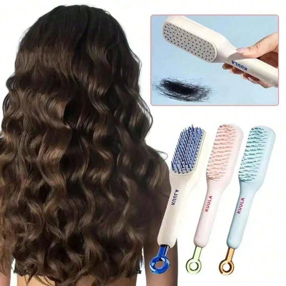 Self cleaning hair comb (random color)with box