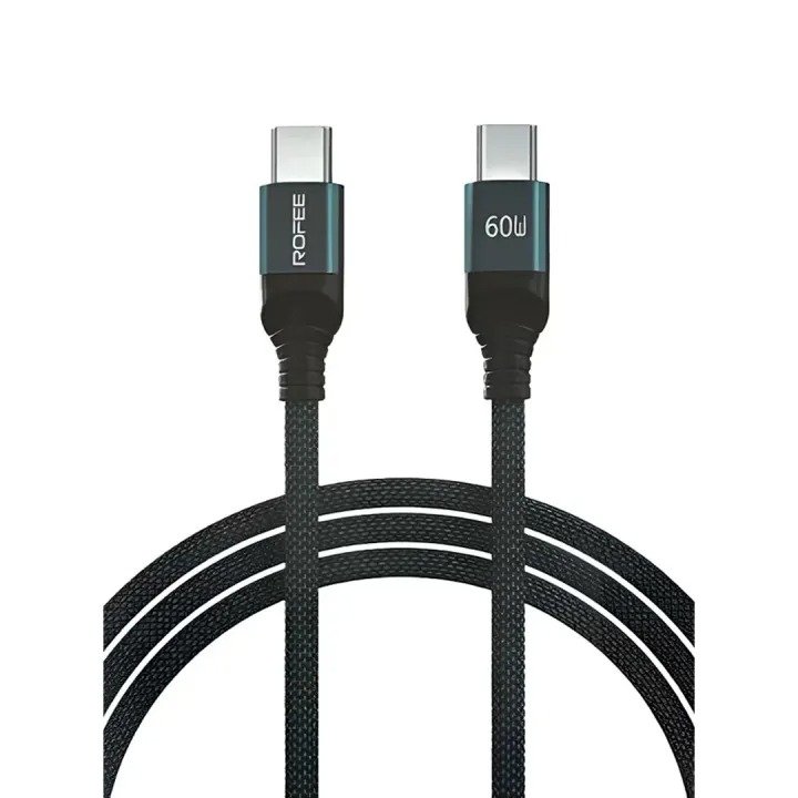 Rofee 505-C Smart & Fast Data Cable 60W 1.2m C2C Aluminum Alloy+Braided Nylon Cable Black