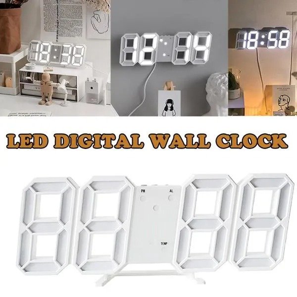 3D LED Digital Clock Luminous Fashion Wall Clock Multifunctional Creative USB Plug In(random color)