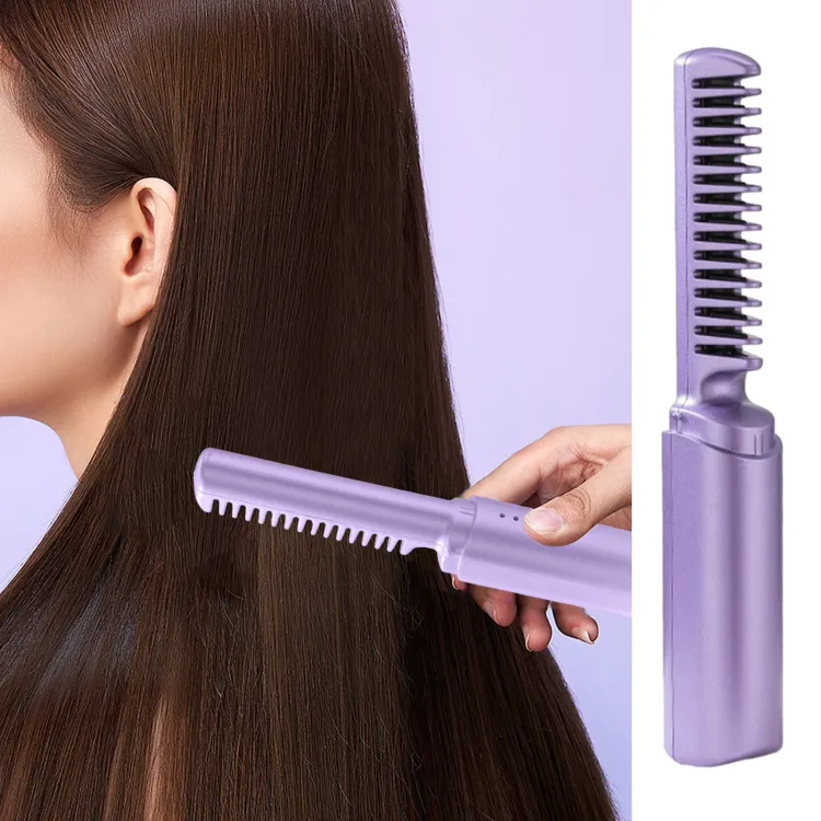 Travel Comb Hair Straightener, Cordless/Wireless, Rechargeable Mobile Heat Comb, Hair Brush (random color)