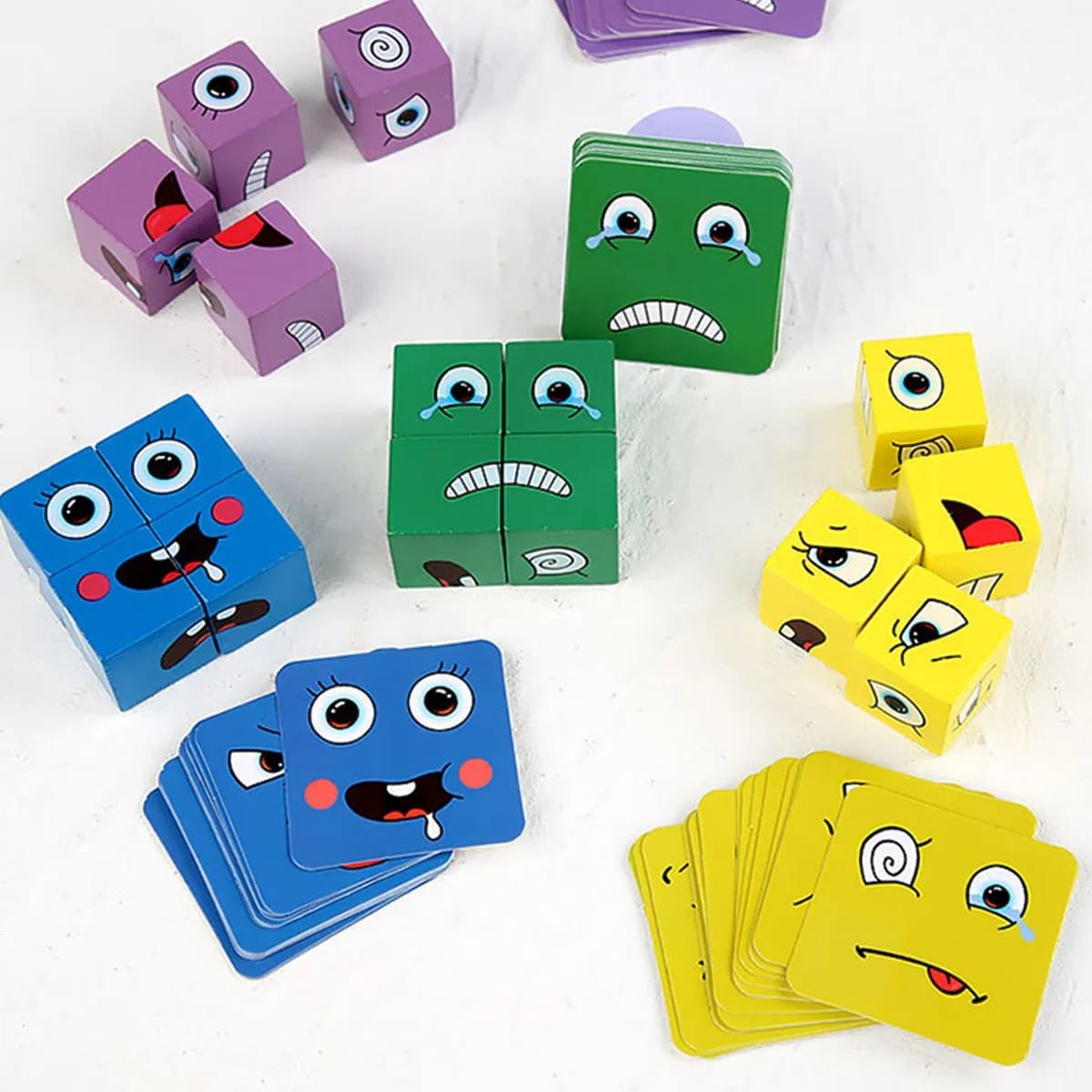 fun face puzzle cube children wooden face changing cube game - 32 cards