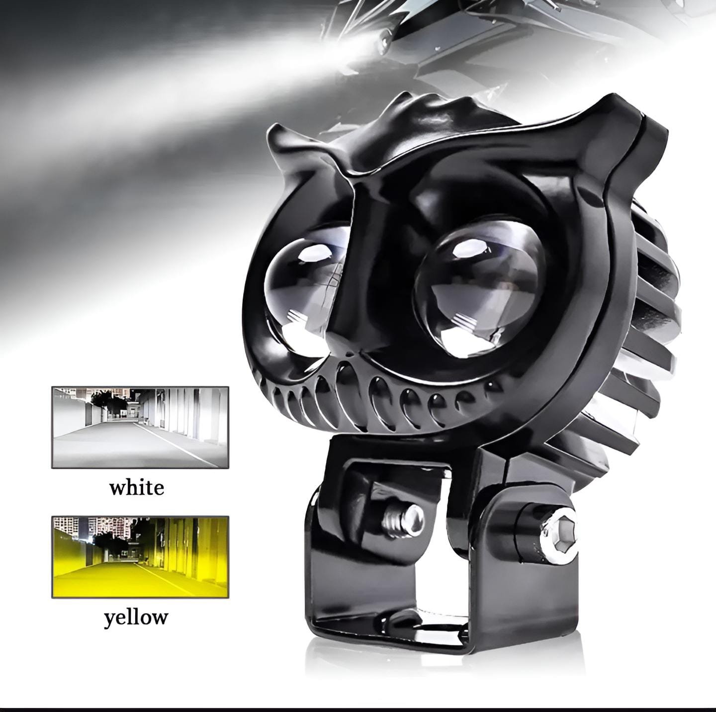 OWL Shape Fog Yellow-White & Flash light Low & High Beam Owl Plastic Body Spot Light for All Cars And Bikes 9V-60V 40W