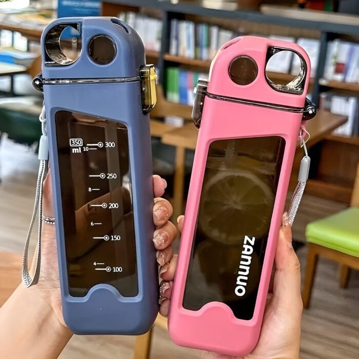 Flat Square Fashion Plastic Portable Sports Water Bottle (350 ML)