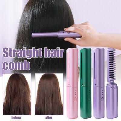 Travel Comb Hair Straightener, Cordless/Wireless, Rechargeable Mobile Heat Comb, Hair Brush (random color)