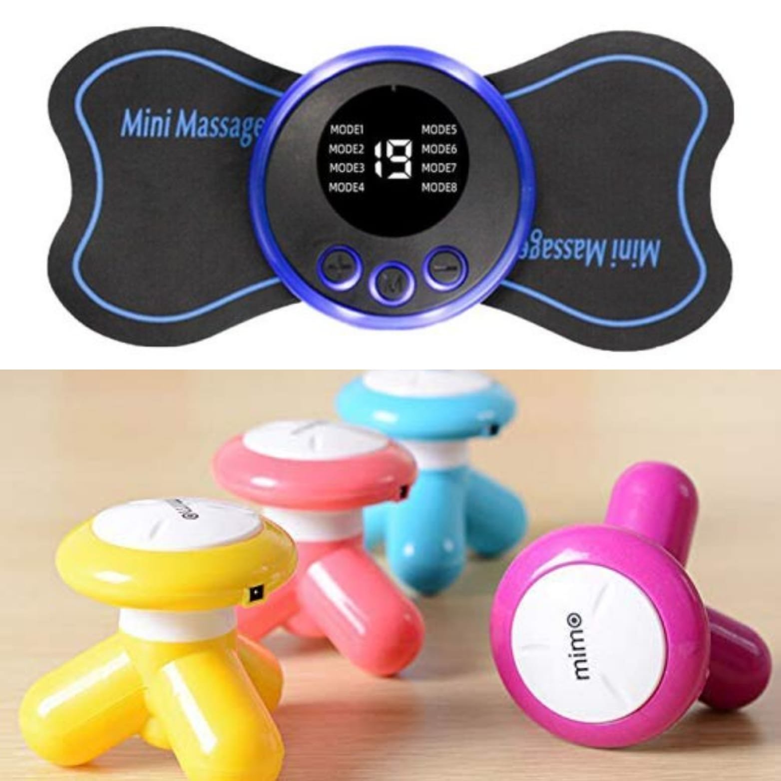 Combo deal Mini Handled Wave Vibrating Massager +Ems Butterfly Portable Neck Massager (Random Color)