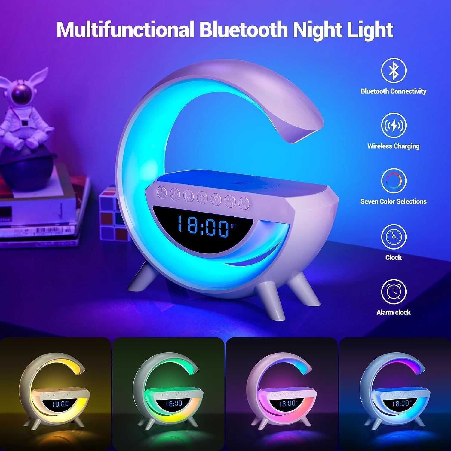 G shaped Lamp - Bluetooth Speaker- Wireless Charger & Digital Clock