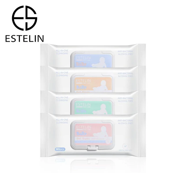 Estelin Baby Wet Wipes All-In-One Cleansing Anti-Bacterial Alcohol-Free - 80pcs
