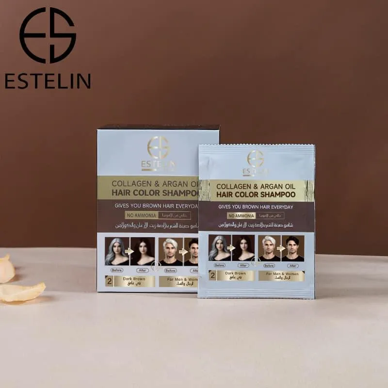 ESTELIN Collagen & argan oil hair color shampoo Sachets (Dark Brown) - 10pcs/Box