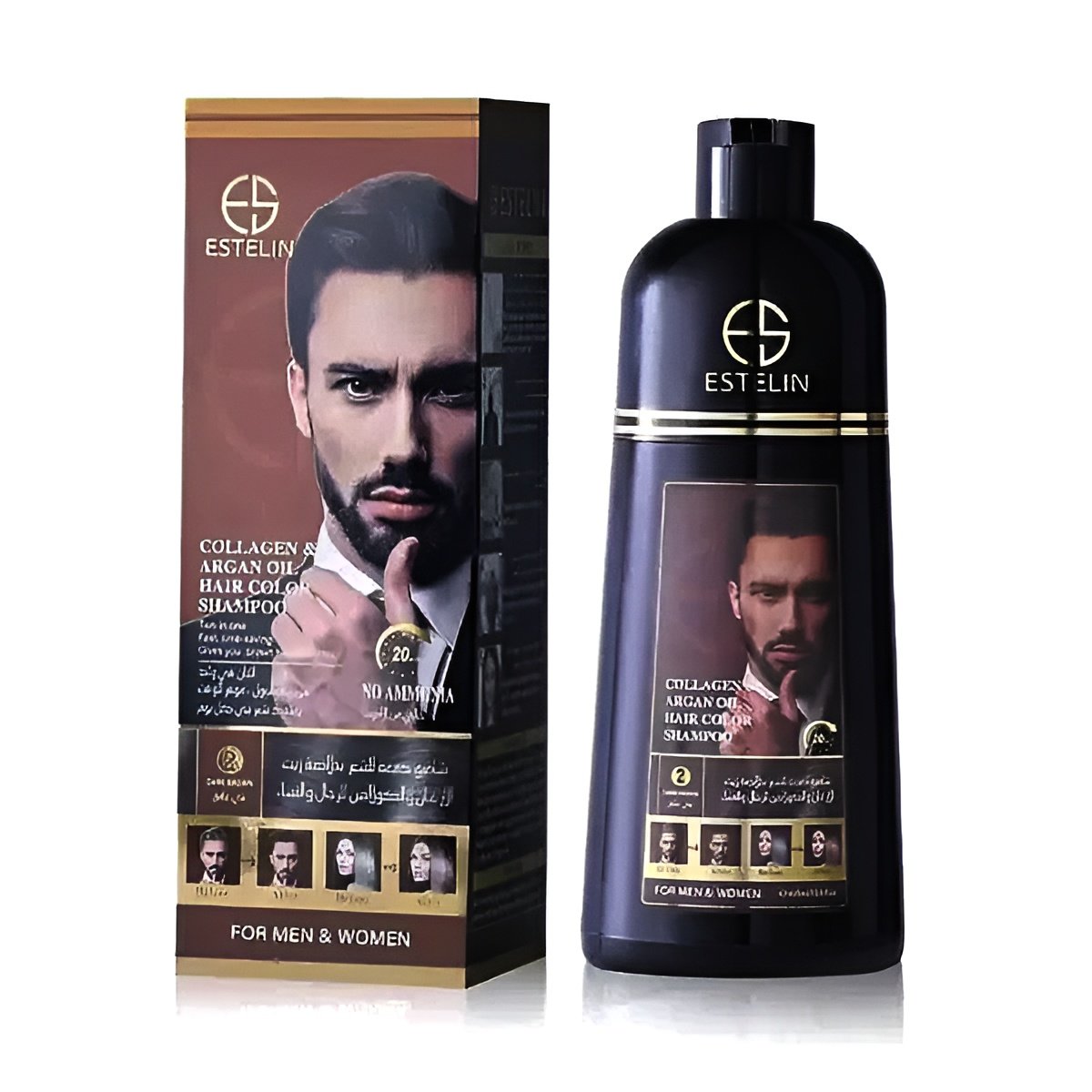 ESTELIN Collagen & argan oil hair color shampoo (Dark Brown) - 400 ml