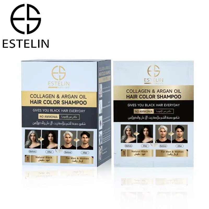ESTELIN Collagen & argan oil hair color shampoo Sachets (Natural black) - 10pcs/Box