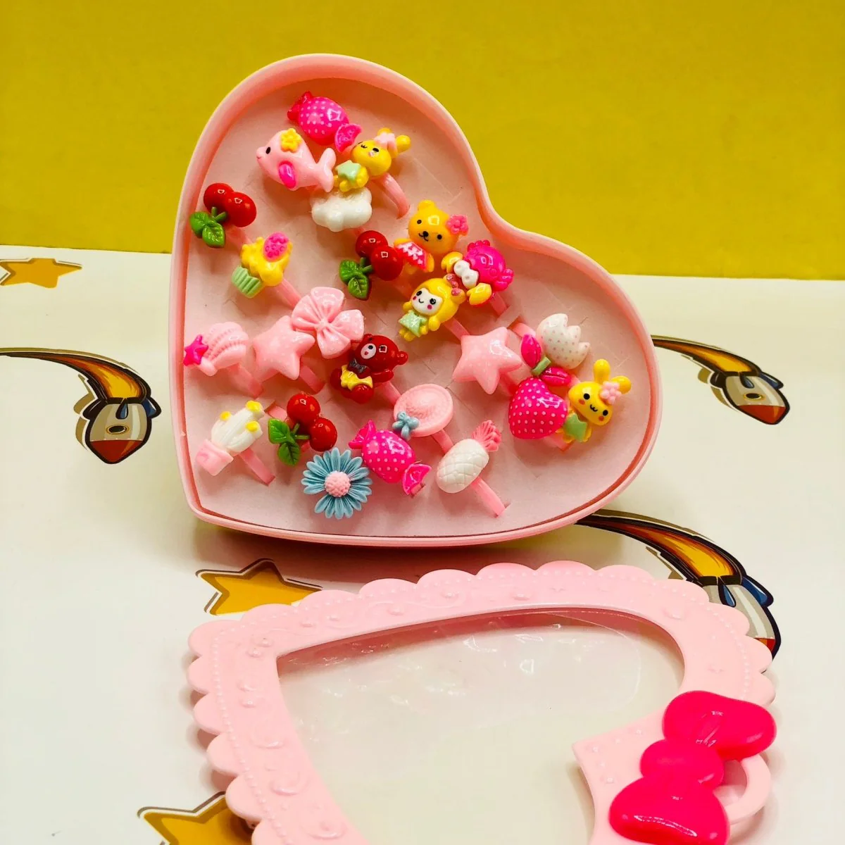 Pack of 24 Cute Rings in Heart Shape Box