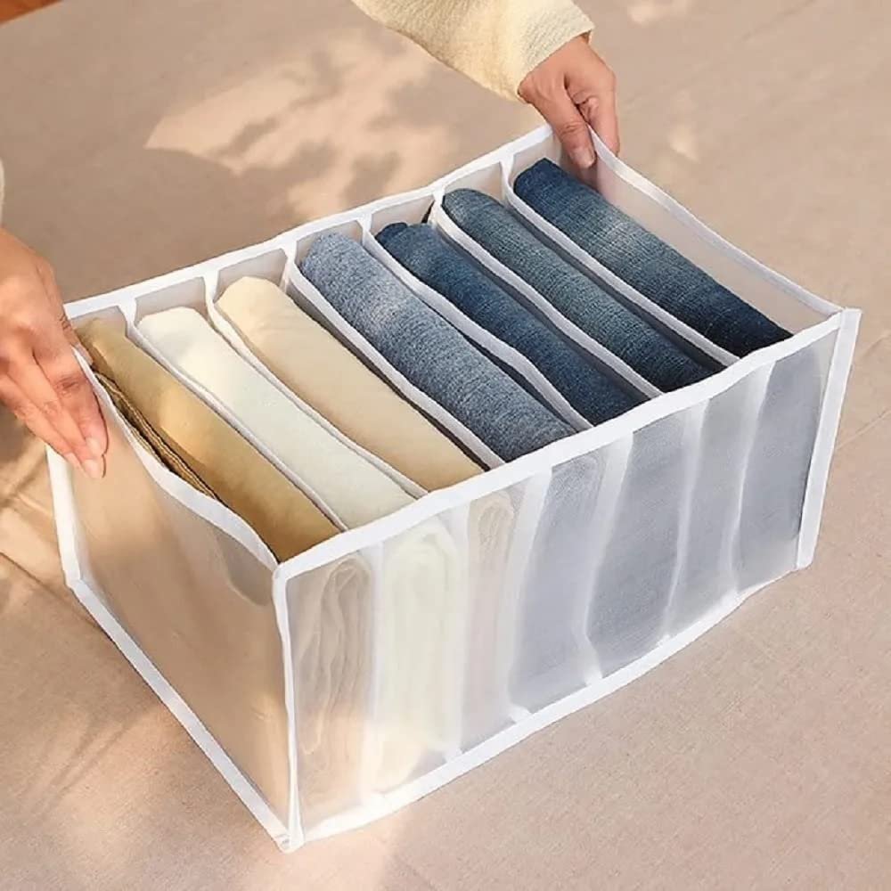 Transparent jeans Organic Washable Wardrobe Clothes Organizer, Jeans Compartment Storage Box, Portable Foldable Closet