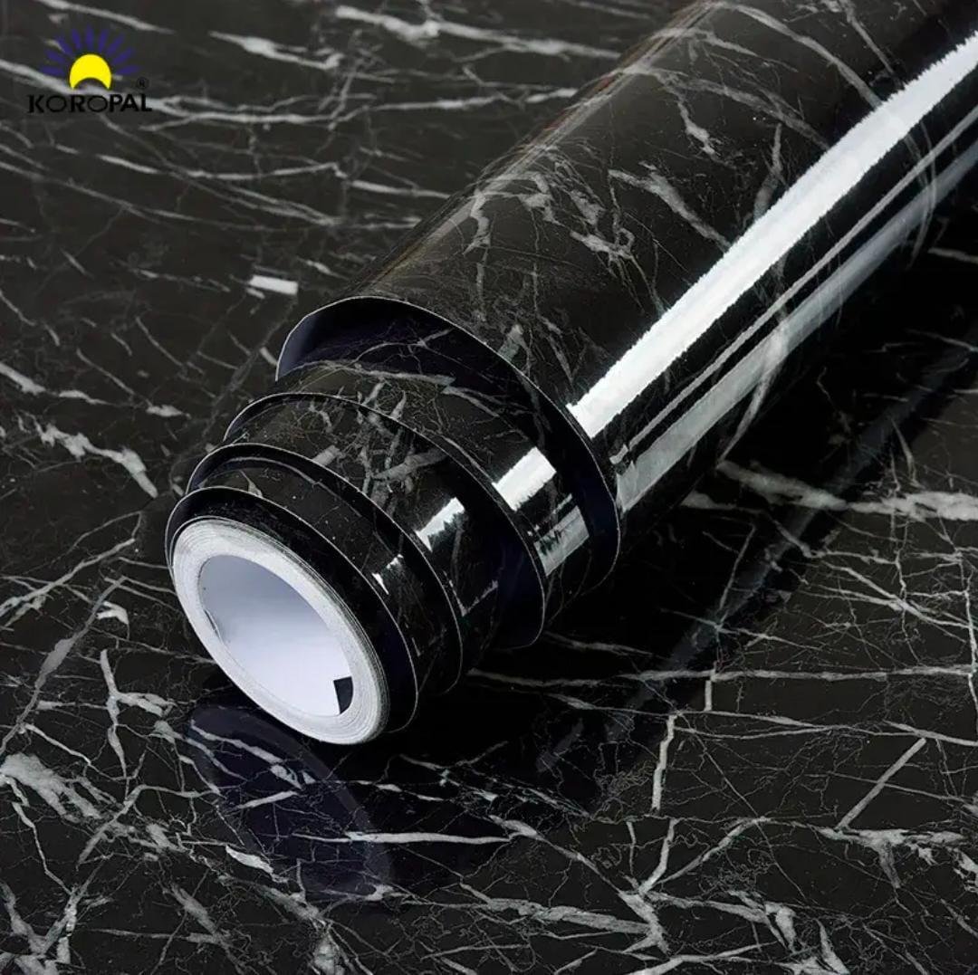 Self Adhesive Black Marble Sheet for Kitchen / Waterproof Anti Oil & Heat Resistant Wallpaper Sheet (Black)