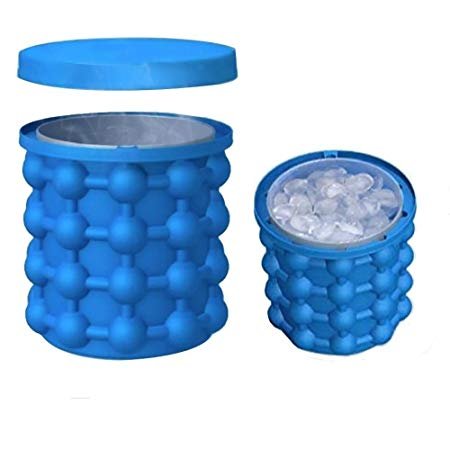 New Magic Ice Cube Maker Genie Silicone - Ice Bucket The Revolutionary Space Saving Ice Cube Maker - Blue