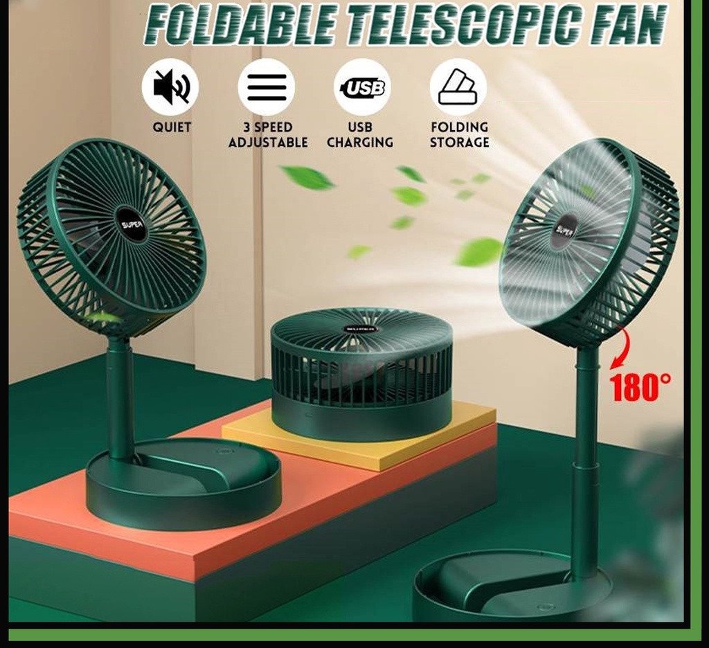 Rechargeable - Telescopic Folding Fan | USB Foldable ,Portable | Table Desk Fan | Telescopic Design Floor | 3 Speeds Adjustable height Fan(random color )